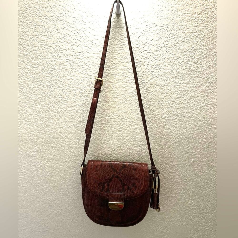 GILI Red Python Embossed Leather Saddle Bag Crossbody Shoulder Gold Hardware - Picture 3 of 16